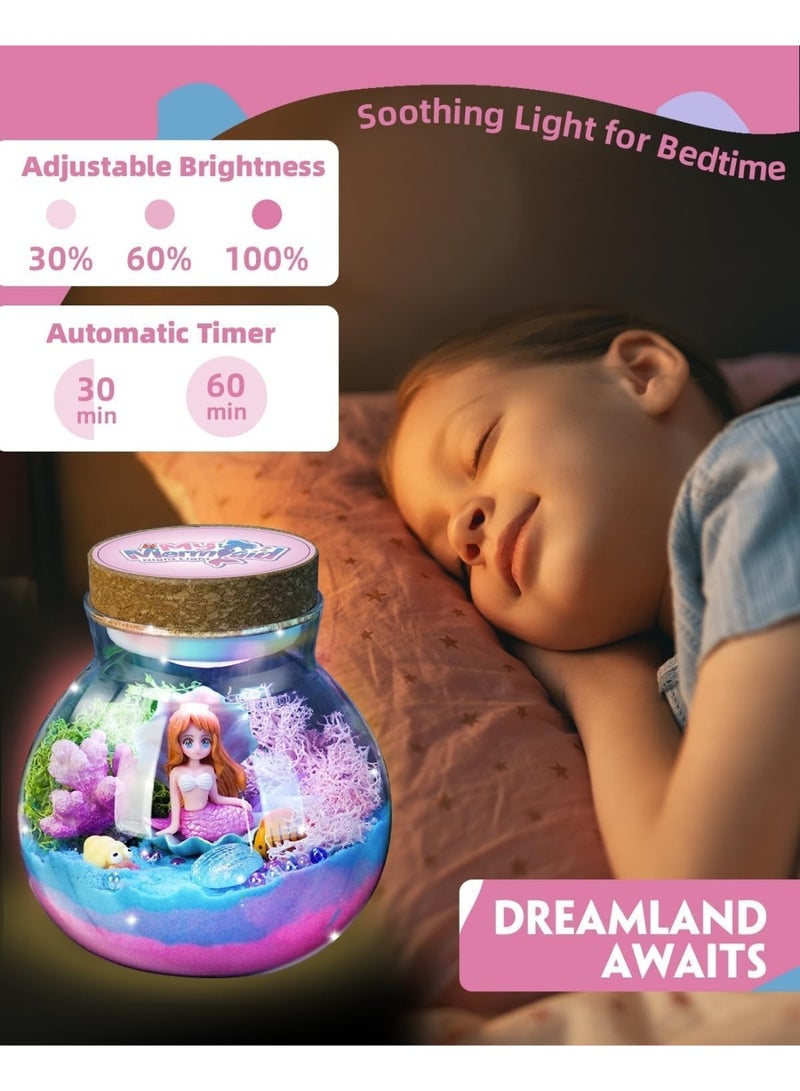 BaytEasy Mermaid Terrarium Kit for Kids, DIY Arts & Crafts Gift for Girls Ages 4 5 6 7 8-12 Year Old, LED Night Light with Remote, Girls' Holidays and Birthday Gifts - Image 3