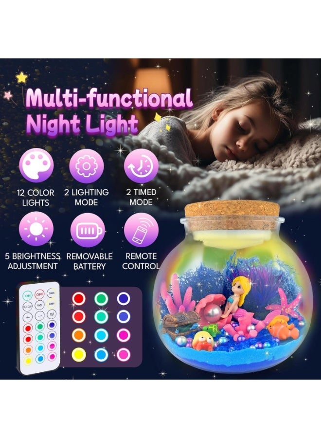 BaytEasy Mermaid Terrarium Kit for Kids, DIY Arts & Crafts Gift for Girls Ages 4 5 6 7 8-12 Year Old, LED Night Light with Remote, Girls' Holidays and Birthday Gifts - Image 2