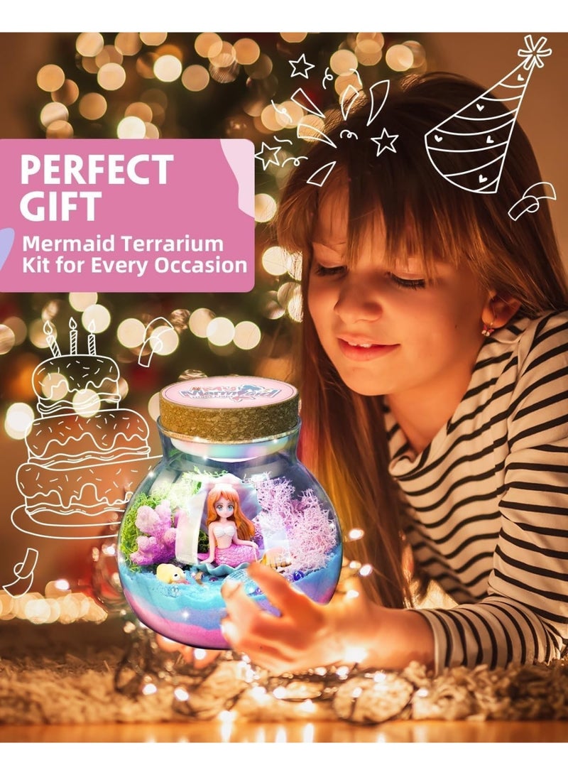 BaytEasy Mermaid Terrarium Kit for Kids, DIY Arts & Crafts Gift for Girls Ages 4 5 6 7 8-12 Year Old, LED Night Light with Remote, Girls' Holidays and Birthday Gifts - Image 4
