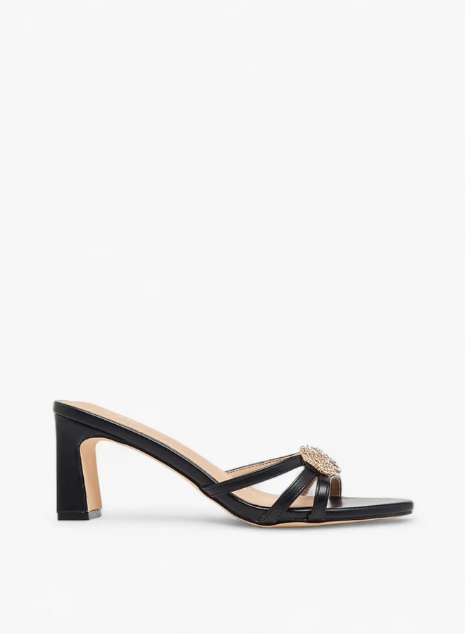 Flora Bella By Shoexpress Women's Bow Embellished Slip-On Sandals with Block Heel