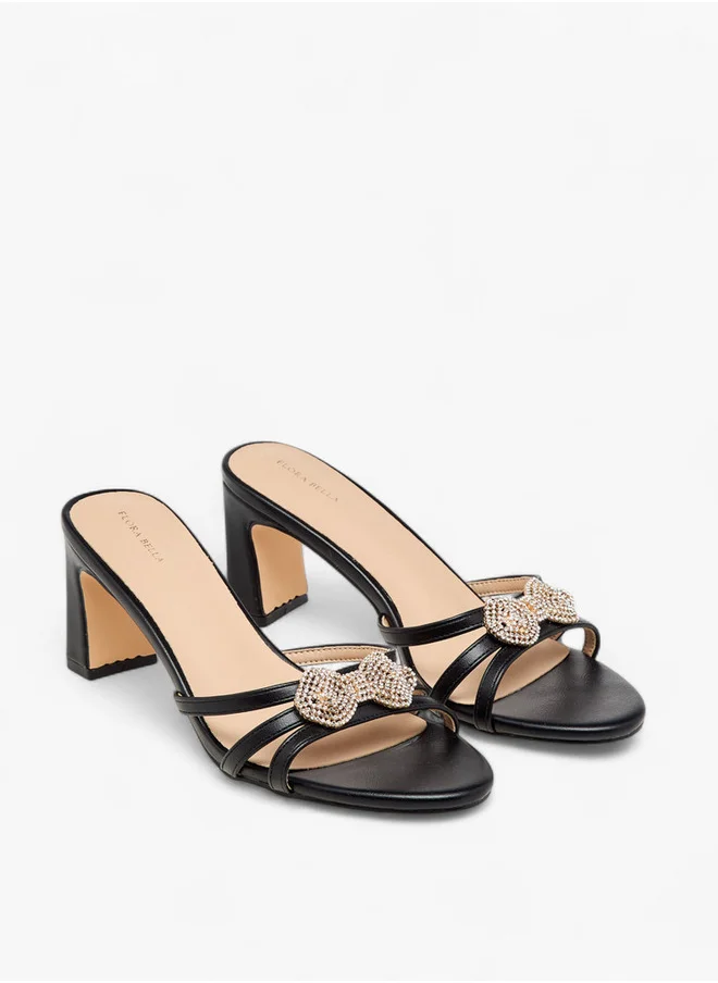 فلورا بيلا من شو إكسبرس Women's Bow Embellished Slip-On Sandals with Block Heel