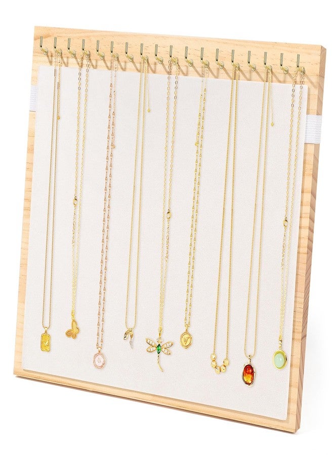 PABOBIT Necklace Dispaly Stand with 18 Hooks, Wooden Velvet Necklace Organizer Holder for Dispaly Necklaces Bracelet, Jewelry Stand Display with Elastic band for Selling Vendors Home,Beige - Image 1