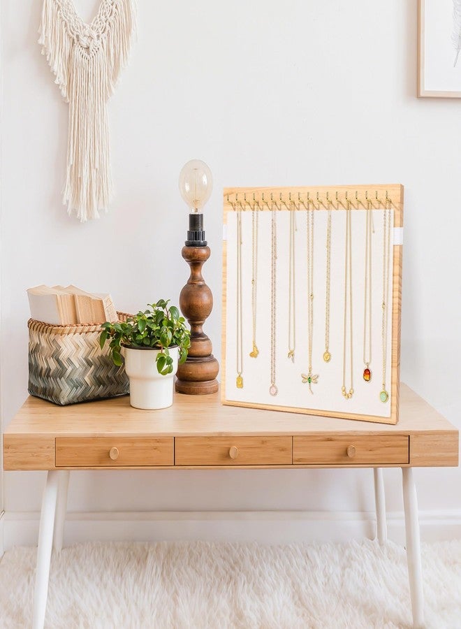 PABOBIT Necklace Dispaly Stand with 18 Hooks, Wooden Velvet Necklace Organizer Holder for Dispaly Necklaces Bracelet, Jewelry Stand Display with Elastic band for Selling Vendors Home,Beige - Image 2