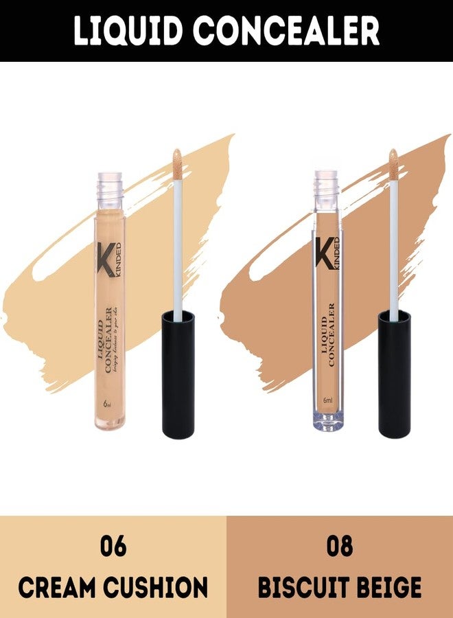 KINDED Liquid Concealer Full Coverage Colour Corrector Contour Waterproof HD Pro Master Series for Dry & Oily Skin Dark Circles & Spots (Creamy Matte, Cream Cushion & Biscuit Beige Combo, 6 ml each) - Image 2