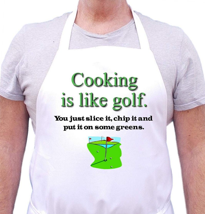 CoolAprons Funny Apron For Golfers Cooking Is Like Golf, Professional White Chef Apron, Sarcastic Kitchen Aprons - Image 2