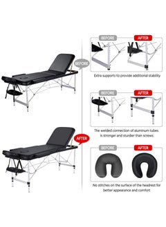ETG Massage Tables Portable Lash Bed for Eyelash Extensions Aluminium Tattoo Table Height Adjustable Spa Bed Lightweight with Non-Woven Bag, Black 186*60*82cm  - Image 3