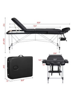 ETG Massage Tables Portable Lash Bed for Eyelash Extensions Aluminium Tattoo Table Height Adjustable Spa Bed Lightweight with Non-Woven Bag, Black 186*60*82cm  - Image 4