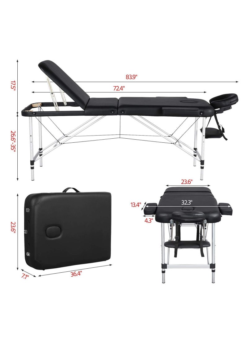 ETG Massage Tables Portable Lash Bed for Eyelash Extensions Aluminium Tattoo Table Height Adjustable Spa Bed Lightweight with Non-Woven Bag, Black 186*60*82cm  - Image 4