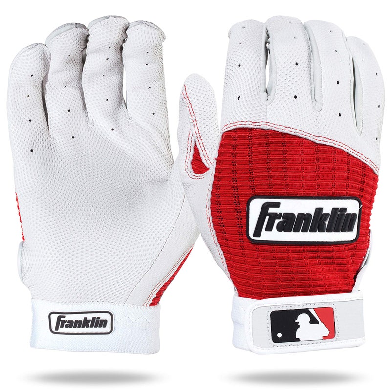 Franklin Sports قفازات باتينغ بيسبول فرانكلين سبورتس MLB - قفازات باتينغ برو كلاسيك للبيسبول + سوفتبول - للبالغين + الشباب - لؤلؤي/أحمر - حجم XX كبير للبالغين - Image 1