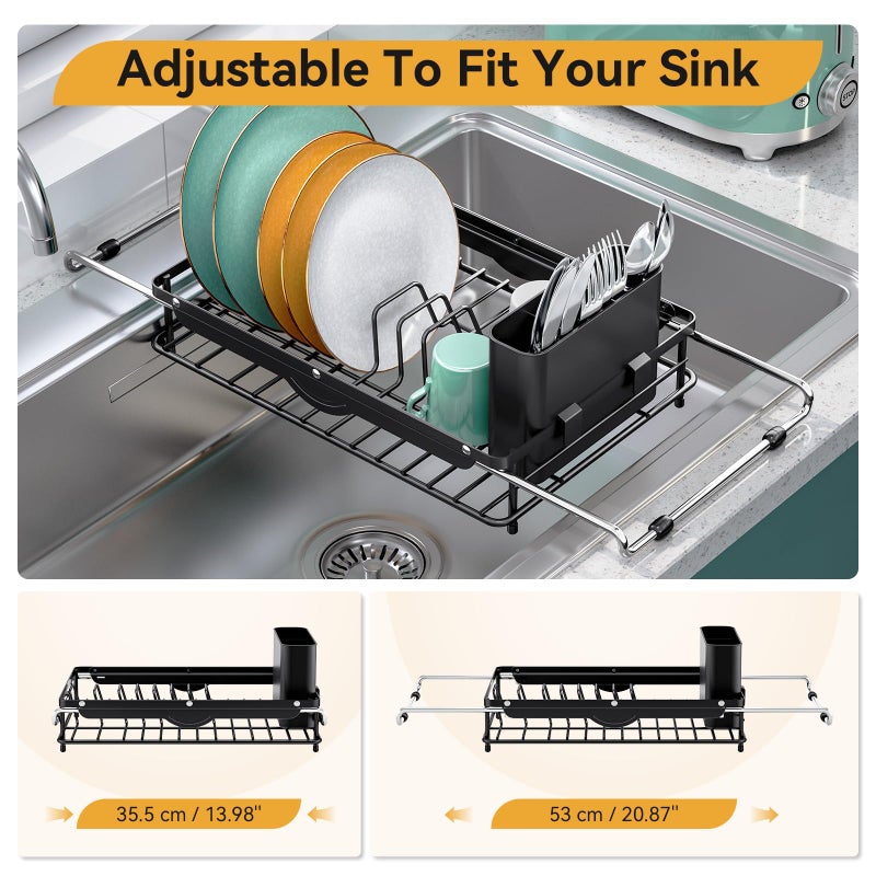 TOOLF Over the Sink Dish Drying Rack,In Sink Dish Drying Racks,Expandable Dish Rack Over Sink Counter,Adjustable Dish Drainer for Inside Sink with Utensil Holder, Stainless Steel Dish Strainer Compact Size - Image 3