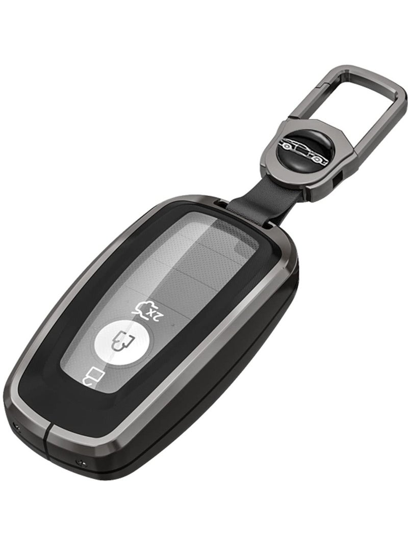 For Ford Key Fob Cover With Leather Keychain, Metal Shell Soft TPU Full Protection Key Case For Ford 2017-2023 Explorer Fusion Mustang Escape F150 F250 F350 F450 F550 Edge 3 4 5 Buttons Smart Remote - Image 1