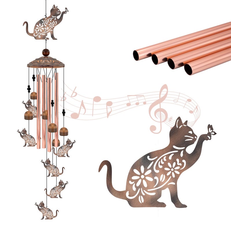Howarmer Cat Wind Chimes for Outside, 35'' Metal Cat WindChimes Gifts for Women/Men, Decoration for Outdoor, Home, Garden, Patio, Backyard - Image 1