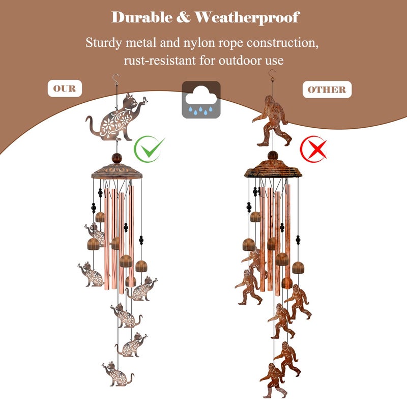 Howarmer Cat Wind Chimes for Outside, 35'' Metal Cat WindChimes Gifts for Women/Men, Decoration for Outdoor, Home, Garden, Patio, Backyard - Image 4