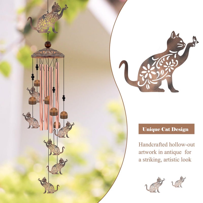 Howarmer Cat Wind Chimes for Outside, 35'' Metal Cat WindChimes Gifts for Women/Men, Decoration for Outdoor, Home, Garden, Patio, Backyard - Image 2