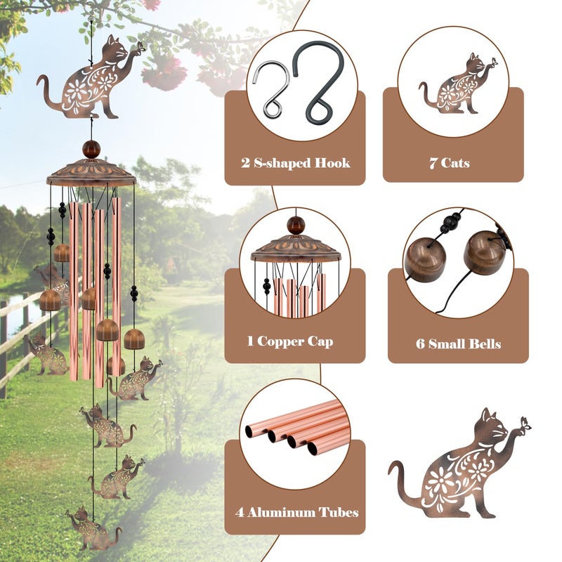 Howarmer Cat Wind Chimes for Outside, 35'' Metal Cat WindChimes Gifts for Women/Men, Decoration for Outdoor, Home, Garden, Patio, Backyard - Image 3