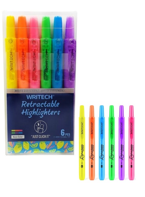 6-Piece Retractable Highlighters Neon Colours