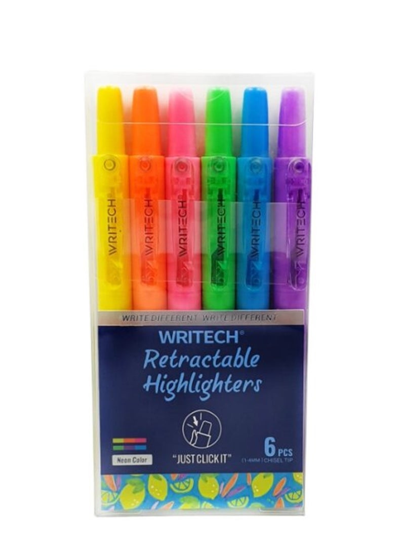 WRITECH 6-Piece Retractable Highlighters Neon Colours  - Image 2