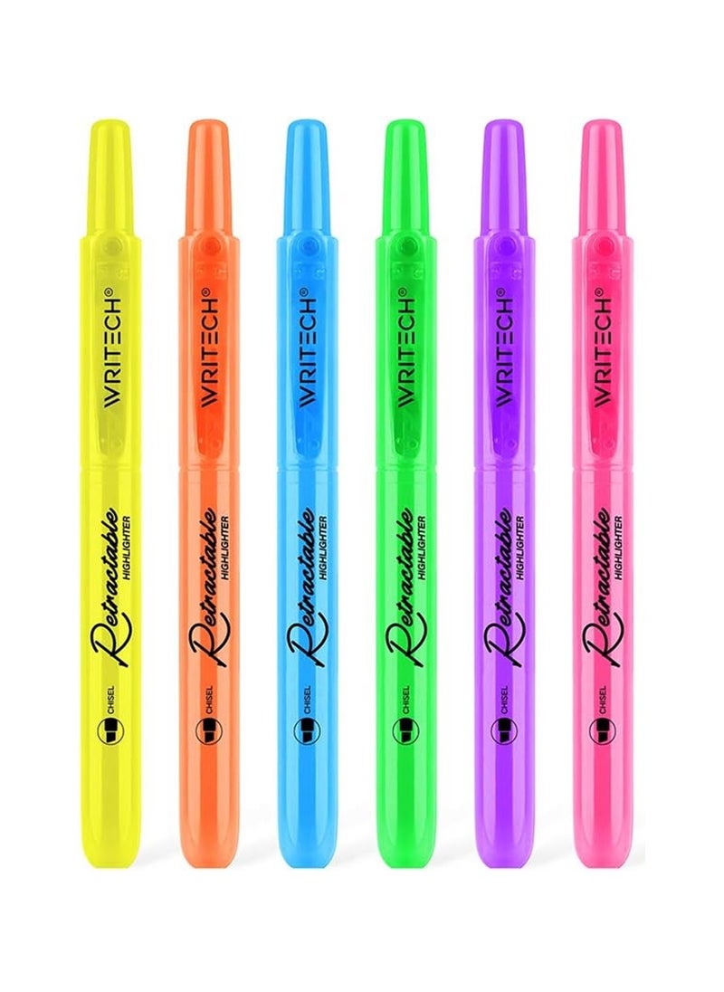 WRITECH 6-Piece Retractable Highlighters Neon Colours  - Image 3