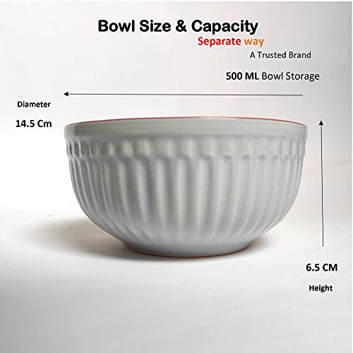 Separate Way Ceramic Soup Bowls, Cereal Bowl, Dishwasher & Microwave Safe/Serving Bowls For Kitchen (Grey, Set Of 4) - 500 Ml - Image 3