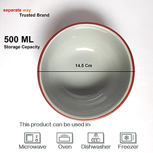 Separate Way Ceramic Soup Bowls, Cereal Bowl, Dishwasher & Microwave Safe/Serving Bowls For Kitchen (Grey, Set Of 4) - 500 Ml - Image 4