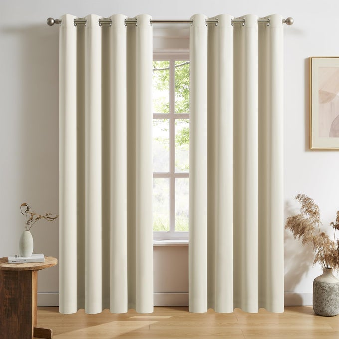BLACKOUT CURTAINS 52 X 84 INCH LENGTH CREAM LIGHT BEIGE GROMMET CURTAIN PANELS FOR BEDROOM AND LIVING ROOM THERMAL INSULATED ROOM DARKENING CURTAINS 2 PANELS