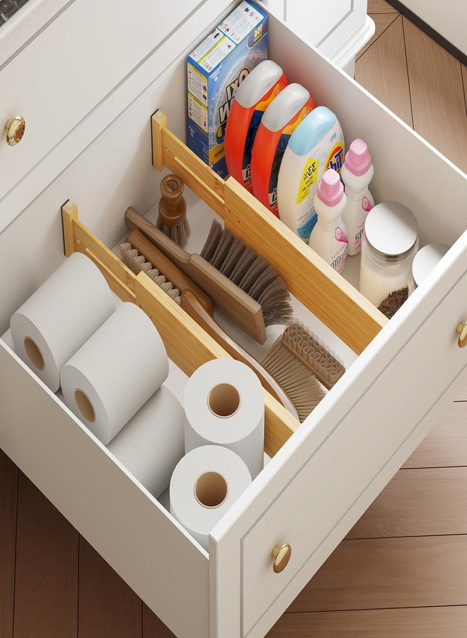 BAMEOS 4 pcs 3" High Bamboo Drawer Dividers Adjustable Drawer Organizer Expandable Drawer Organization Utensil Organizers for Kitchen Dresser Bathroom Bedroom and Office - Image 2