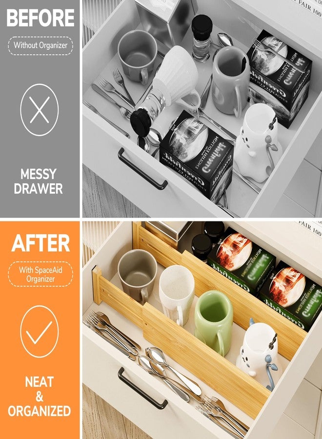 BAMEOS 4 pcs 3" High Bamboo Drawer Dividers Adjustable Drawer Organizer Expandable Drawer Organization Utensil Organizers for Kitchen Dresser Bathroom Bedroom and Office - Image 4