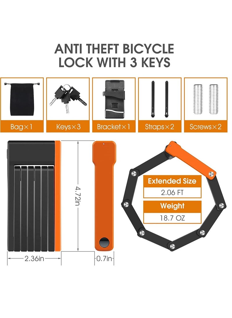 SYOSI - Compact Folding Bike Lock with 3 Keys 2.06 Ft Anti Theft Security Bicycle Locks, Super Strong Bike Foldable Lock, Bicycle Security Chain Lock with Bracket for Electric Bikes Scooters - Image 1
