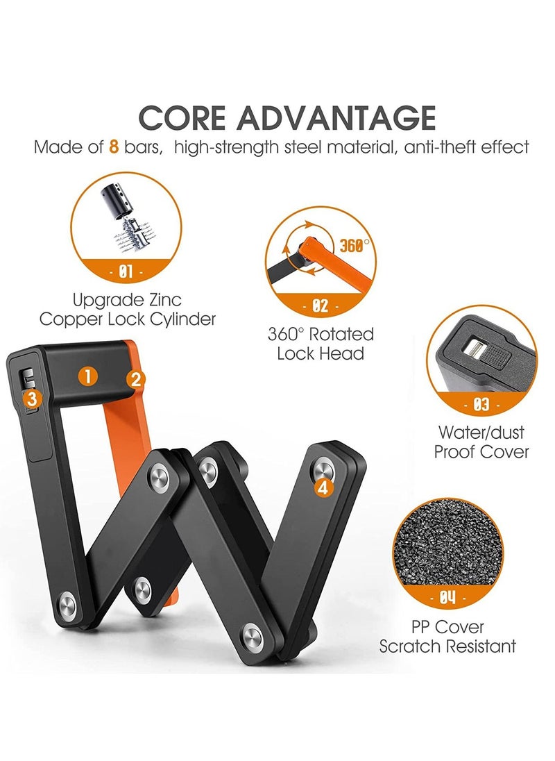 SYOSI - Compact Folding Bike Lock with 3 Keys 2.06 Ft Anti Theft Security Bicycle Locks, Super Strong Bike Foldable Lock, Bicycle Security Chain Lock with Bracket for Electric Bikes Scooters - Image 1