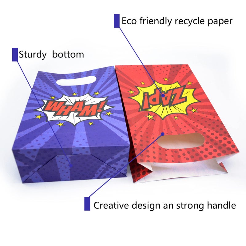 KALEFO 24 Pack Superhero Party Supplies Treat Bags Birthday Party Recyclable Cookie Candy Paper Favor Bag Super Hero Decorations - Image 3