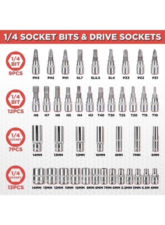 مجموعة مفاتيح مقبس مكونة من 53 قطعة، بما في ذلك مفاتيح ربط مقاس 1/4 بوصة وصندوق أدوات بلاستيكي، مناسبة لإصلاح السيارات والاستخدام المنزلي، نسخة مطورة. - Image 5