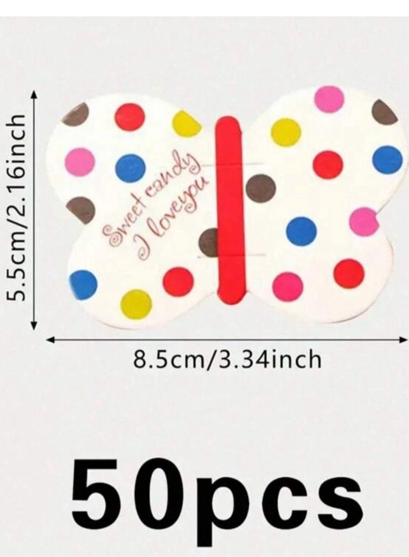 50 قطعة بطاقة ورقية مزخرفة بنمط فراشة لتزيين الحلوى والمصاصات – لمسة فاخرة ومثالية لحفلات الأطفال والمناسبات الخاصة - Image 3