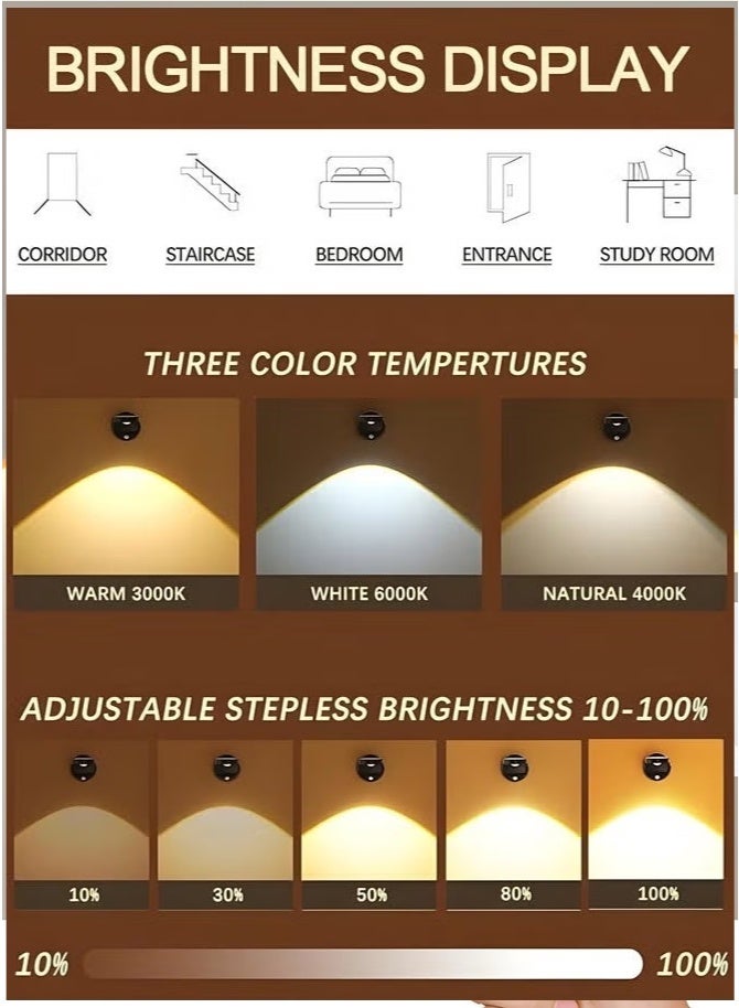 Motion Sensor Picture Light LED Cat-Eye Bulb Wall Sconce with Remote Control, 360° Rotation Wireless Rechargeable Wall Lamp with 3 Color Temperatures & 3 Brightness Levels for Paintings - Image 2