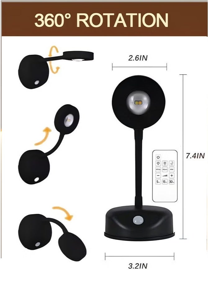 Motion Sensor Picture Light LED Cat-Eye Bulb Wall Sconce with Remote Control, 360° Rotation Wireless Rechargeable Wall Lamp with 3 Color Temperatures & 3 Brightness Levels for Paintings - Image 5