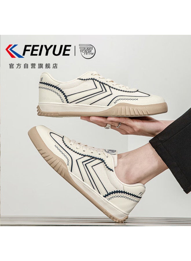 Feiyue Official Men's Shoes, Dexun Shoes For Men, New Winter Style, Thickened Warm Casual Shoes For Men, Beige Deep Blue Color, Size 37