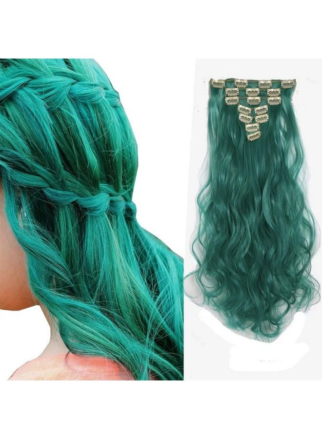 iLUU Teal Fashion Women Cosplay Party Daily Use Clip In Hair Extensions 20" 100G 7Pcs 16Clips Long Wavy Curly Easy Wear And Easy Care Clip On Hair Extension For Women Hair - Image 1