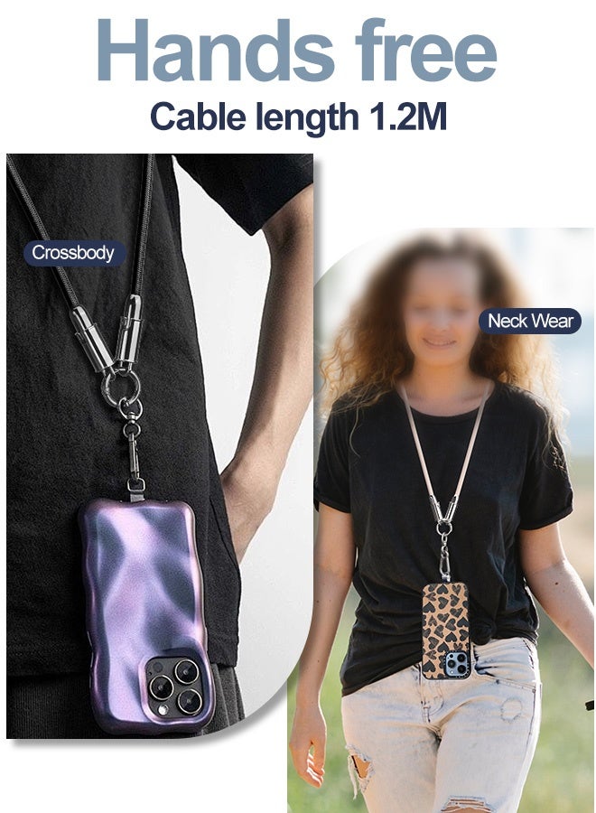 بشكل مختصر حبل هاتف 2 في 1 مزود بكابل شحن سريع مدمج من USB-C إلى USB-C، وسلك نقل بيانات نايلون عالي السرعة 60 وات، وحزام معصم متقاطع للهواتف iPhone 17/16/15 و Samsung S25 S24 Ultra S23 FE و Moto Razr/Edge 2024 و Pixel 10/9 Pro - Image 5