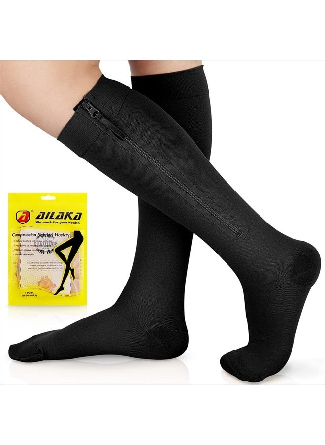 Ailaka Zipper Compression Socks for Men Women - 20-30 mmHg Close Toe Knee High Medical Compression Socks with Zipper, Zip Up Socks for Varicose Veins, Edema, Recovery, Pregnant, Nurse  - Image 1