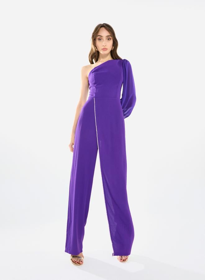 House of Moda Women Crystal Trim One-Shoulder Jumpsuit - Image 1