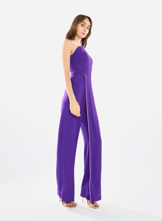 House of Moda Women Crystal Trim One-Shoulder Jumpsuit - Image 3