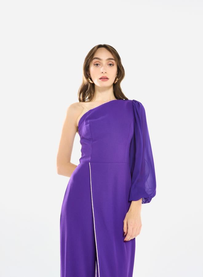 House of Moda Women Crystal Trim One-Shoulder Jumpsuit - Image 4