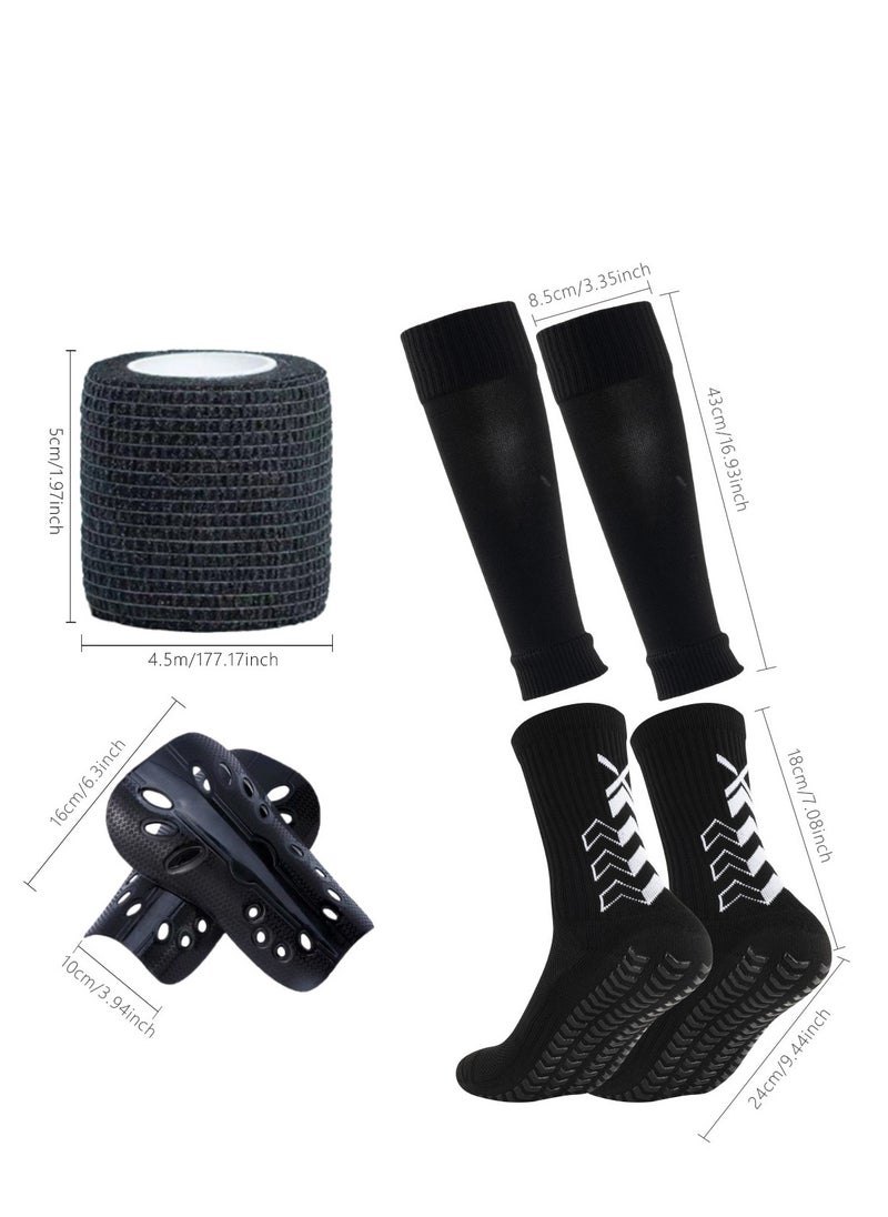Generic 4PCS Football Skidproof Soccer Socks Nylon Pocket Shin Guard Sleeves Calf Compression Socks For Soccer Football Sports Adjustable Shin Guard Straps(Black)  - Image 1
