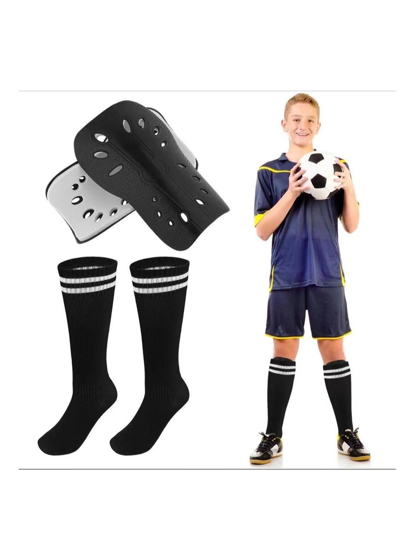 Generic 4PCS Football Skidproof Soccer Socks Nylon Pocket Shin Guard Sleeves Calf Compression Socks For Soccer Football Sports Adjustable Shin Guard Straps(Black)  - Image 2