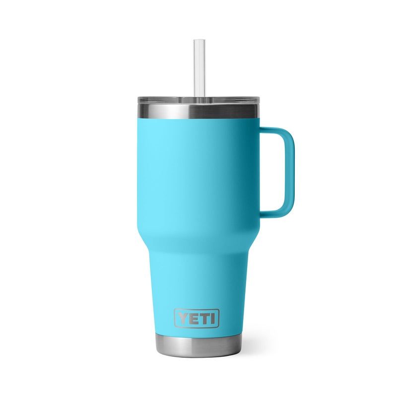 YETI Rambler 35 oz Tumbler with Handle and Straw Lid, Travel Mug Water Tumbler, Vacuum Insulated Cup with Handle, Stainless Steel, Reef Blue - Image 1