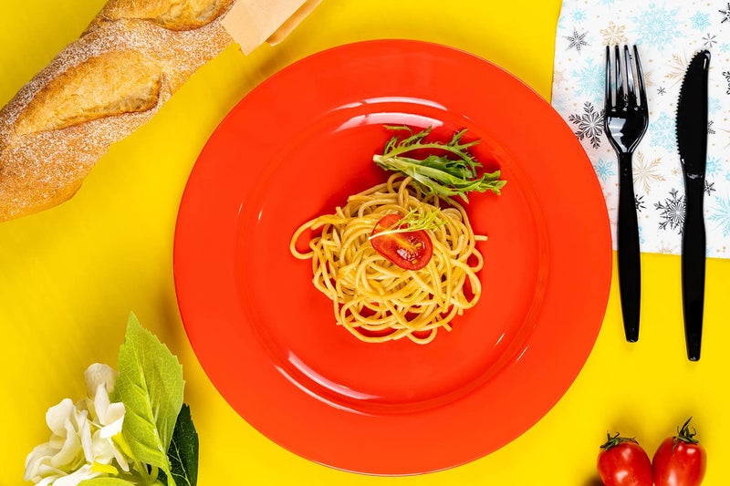POSATE Plastic Plates Disposable 60 PCS  Heavy Duty 30 Dinner Plates 10.25"" and 30 Dessert Plates 7.5"" for Party  Red - Image 4