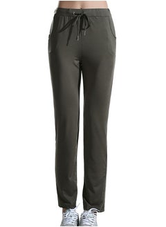 إسكدنيا Women's Solid Color Highly Elastic Yoga Pants Comforty Loose Casual Pants Army Green  - Image 1