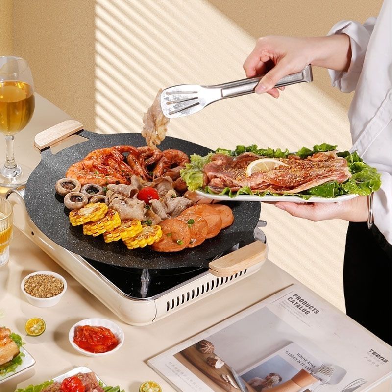 Natural Medical Stone Barbecue Plate Household Outdoor Barbecue Plate Korean Non-Stick Barbecue Pot Grilled Teppanyaki Induction Cooker Electric(30cm) - Image 2