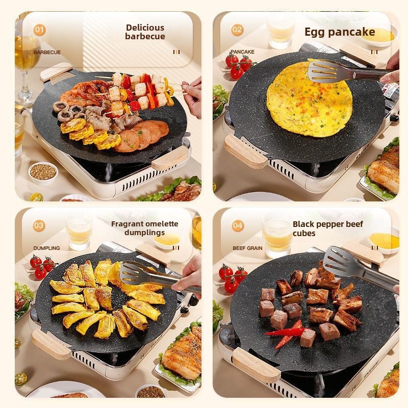Natural Medical Stone Barbecue Plate Household Outdoor Barbecue Plate Korean Non-Stick Barbecue Pot Grilled Teppanyaki Induction Cooker Electric(30cm) - Image 5