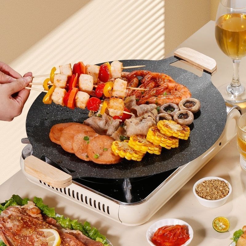 Natural Medical Stone Barbecue Plate Household Outdoor Barbecue Plate Korean Non-Stick Barbecue Pot Grilled Teppanyaki Induction Cooker Electric(30cm) - Image 3