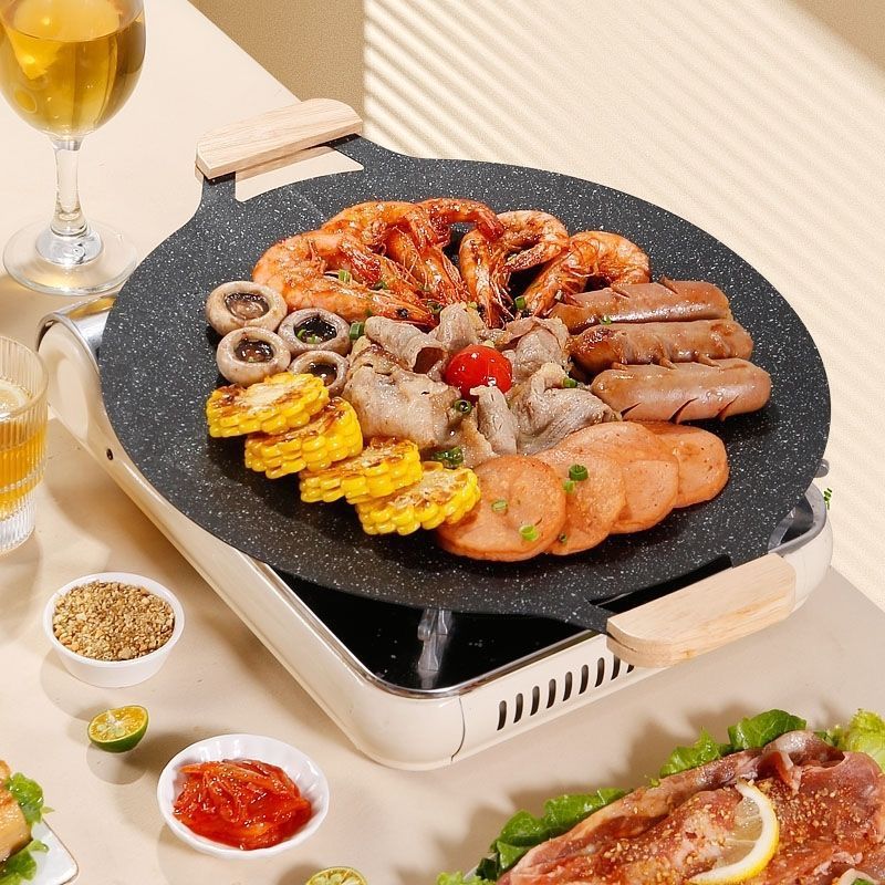 Natural Medical Stone Barbecue Plate Household Outdoor Barbecue Plate Korean Non-Stick Barbecue Pot Grilled Teppanyaki Induction Cooker Electric(30cm) - Image 4